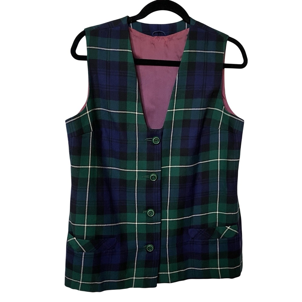 Vintage Moffat Handloom Weavers Scottish Wool Plaid Waistcoat Vest Black Watch